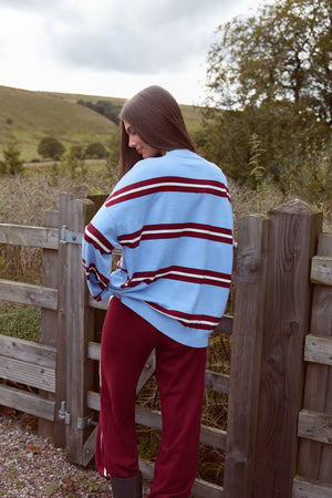 Kaiia Knit Striped Oversized Sweatshirt Blue & Burgundy