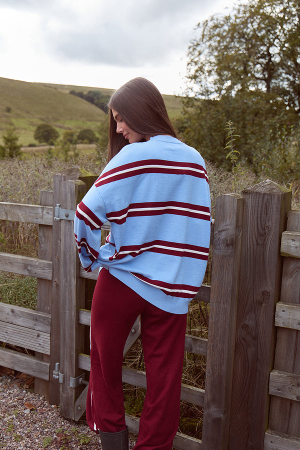 Kaiia Knit Striped Oversized Sweatshirt Blue & Burgundy