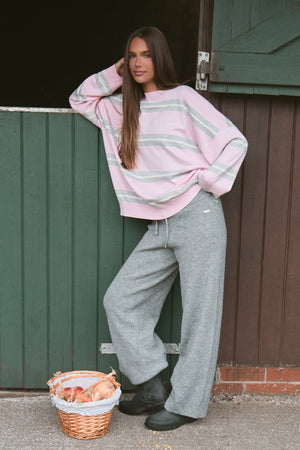 Kaiia Knit Striped Oversized Sweatshirt Baby Pink & Grey