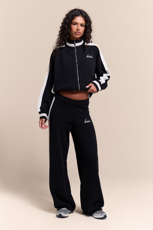 Kaiia Knit Sport Stripe Zip Through Sweatshirt Black & White
