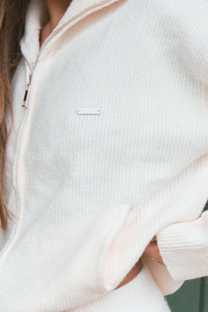 Kaiia Knit Oversized Funnel Neck Zip Through Jacket Cream