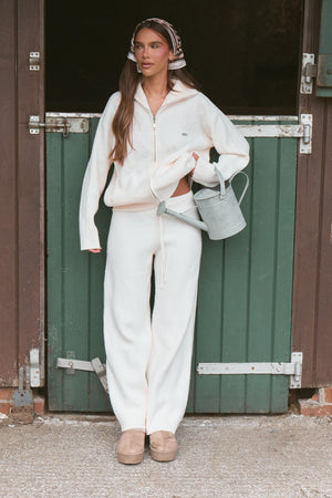 Kaiia Knit Oversized Funnel Neck Zip Through Jacket Cream