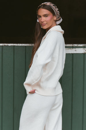 Kaiia Knit Oversized Funnel Neck Zip Through Jacket Cream