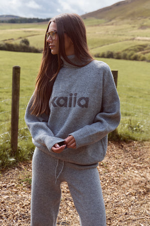 Kaiia Knit High Neck Oversized Sweatshirt Grey Marl