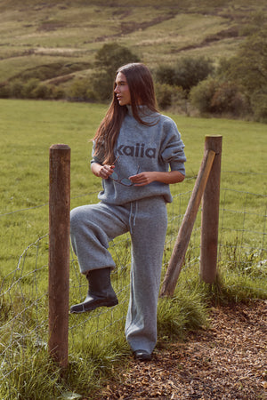 Kaiia Knit High Neck Oversized Sweatshirt Grey Marl