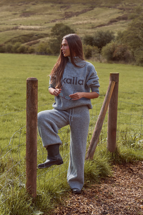 Kaiia Knit High Neck Oversized Sweatshirt Grey Marl