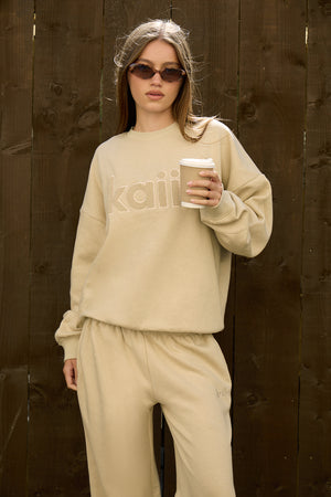 Kaiia Borg Logo Oversized Sweatshirt Cool Taupe