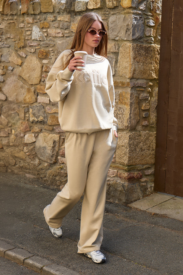 Kaiia Borg Logo Oversized Sweatshirt Cool Taupe