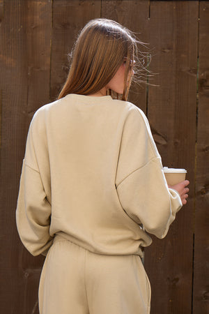 Kaiia Borg Logo Oversized Sweatshirt Cool Taupe
