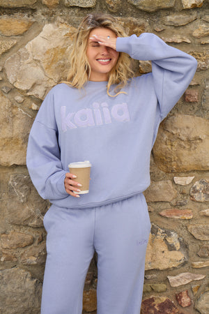 Kaiia Borg Logo Oversized Sweatshirt Lavender Blue