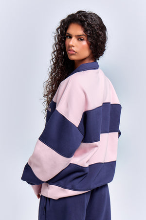 Kaiia Striped Oversized Rugby Sweatshirt Deep Blue & Pink Chai