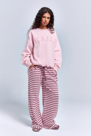 Kaiia Borg Slogan Oversized Sweatshirt Pink Chai