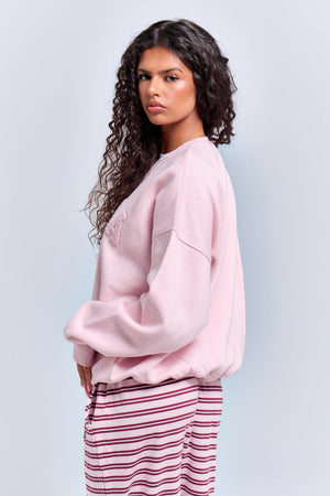 Kaiia Borg Slogan Oversized Sweatshirt Pink Chai