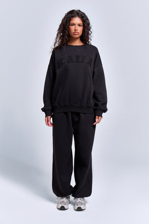 Kaiia Borg Slogan Oversized Sweatshirt Black