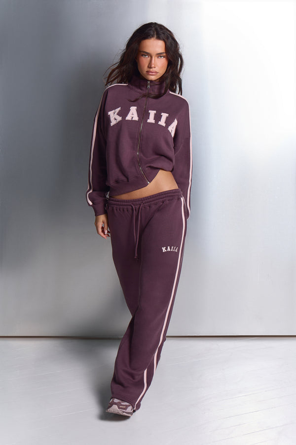 Kaiia Sport Stripe Funnel Neck Zip Through Sweatshirt Huckleberry & Pink