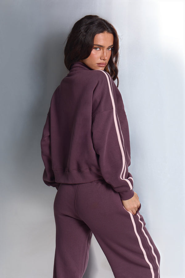 Kaiia Sport Stripe Funnel Neck Zip Through Sweatshirt Huckleberry & Pink