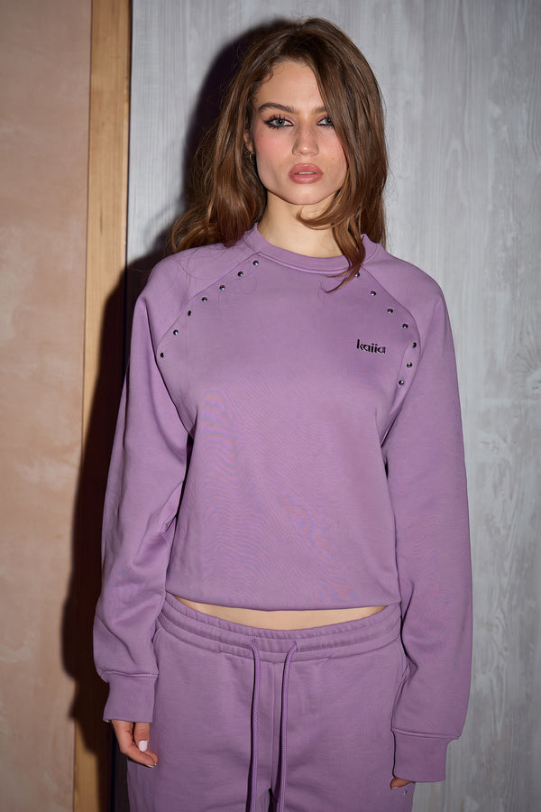Kaiia Stud Detail Raglan Sweatshirt Mid Plum