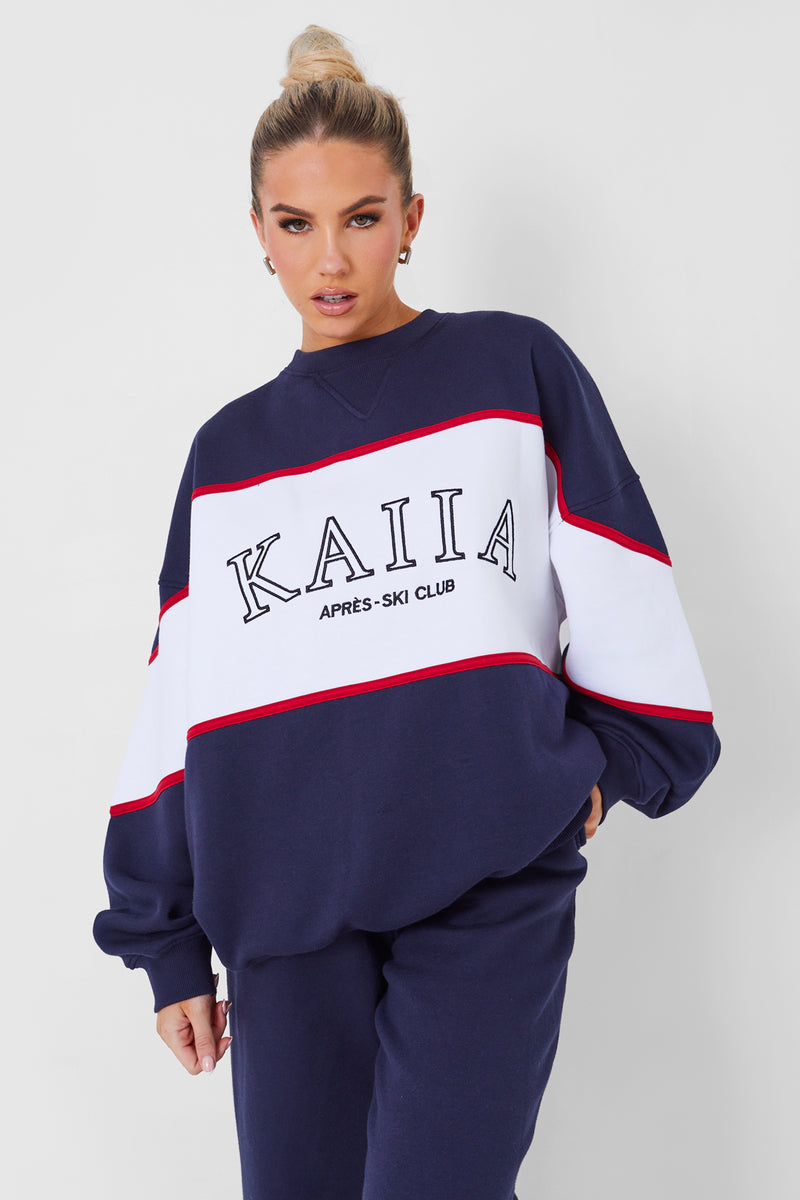 Kaiia Wide Leg Sweat Pants in Navy