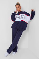 Kaiia Wide Leg Sweat Pants in Navy