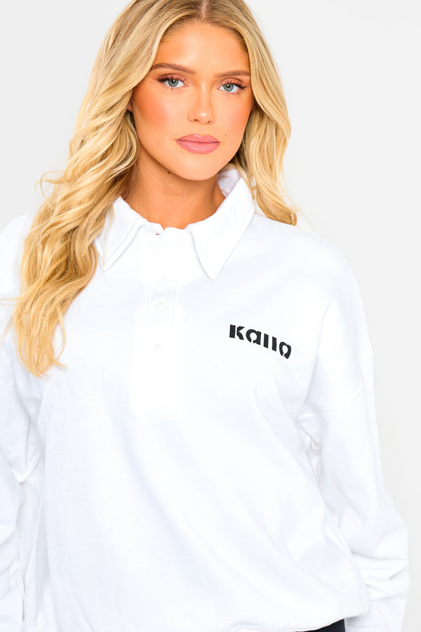 Kaiia Rugby style Button Up Sweatshirt White