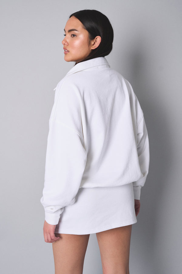 Kaiia Rugby style Button Up Sweatshirt White