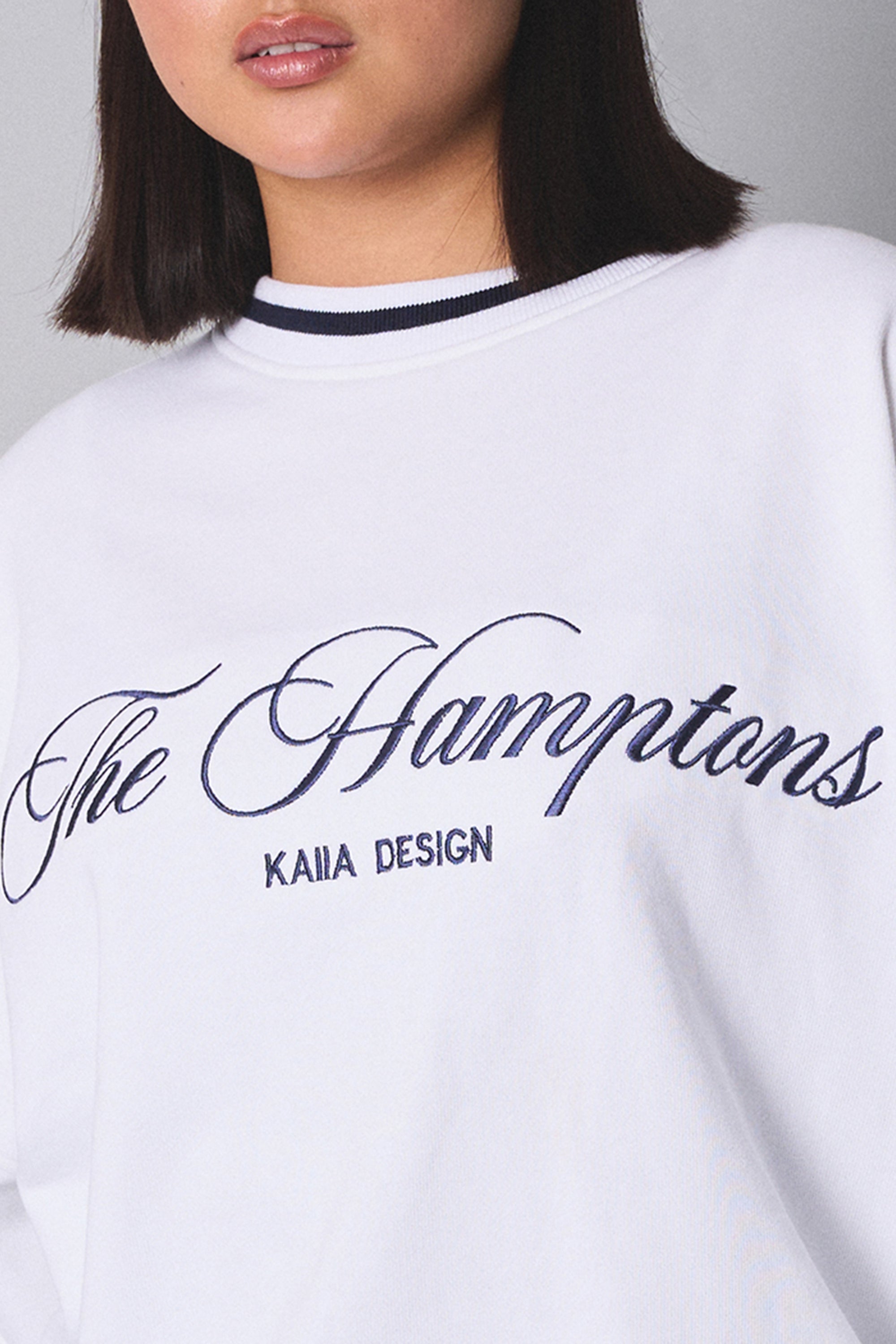 Kaiia Contrast Binding Hamptons Oversized Sweatshirt White