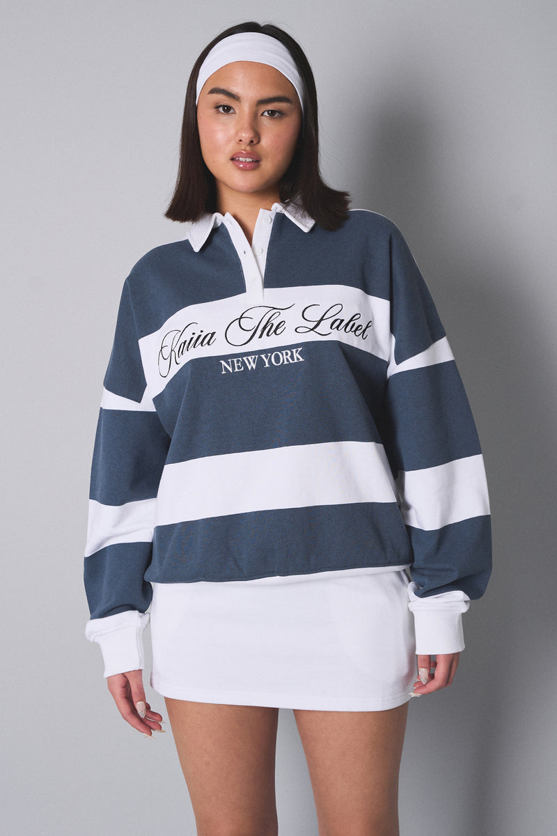 Kaiia the Label Striped New York Oversized Rugby Sweatshirt White