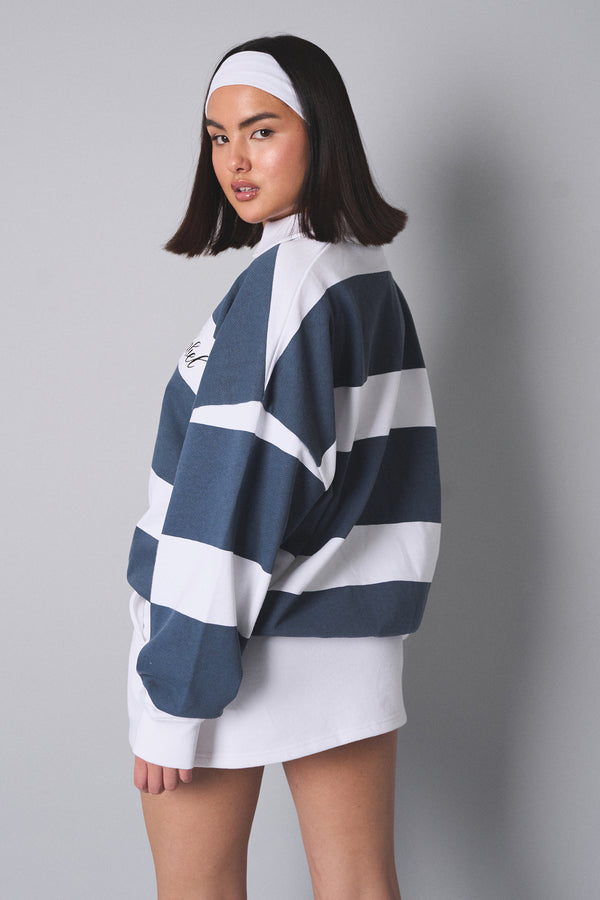 Kaiia the Label Striped New York Oversized Rugby Sweatshirt White