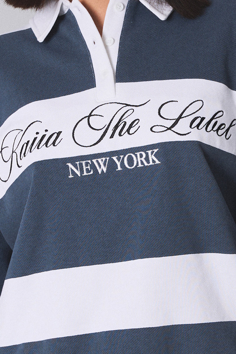 Kaiia the Label Striped New York Oversized Rugby Sweatshirt White