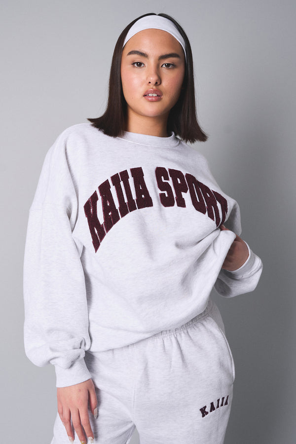 Kaiia Sport Slogan Oversized Sweatshirt Light Grey Marl