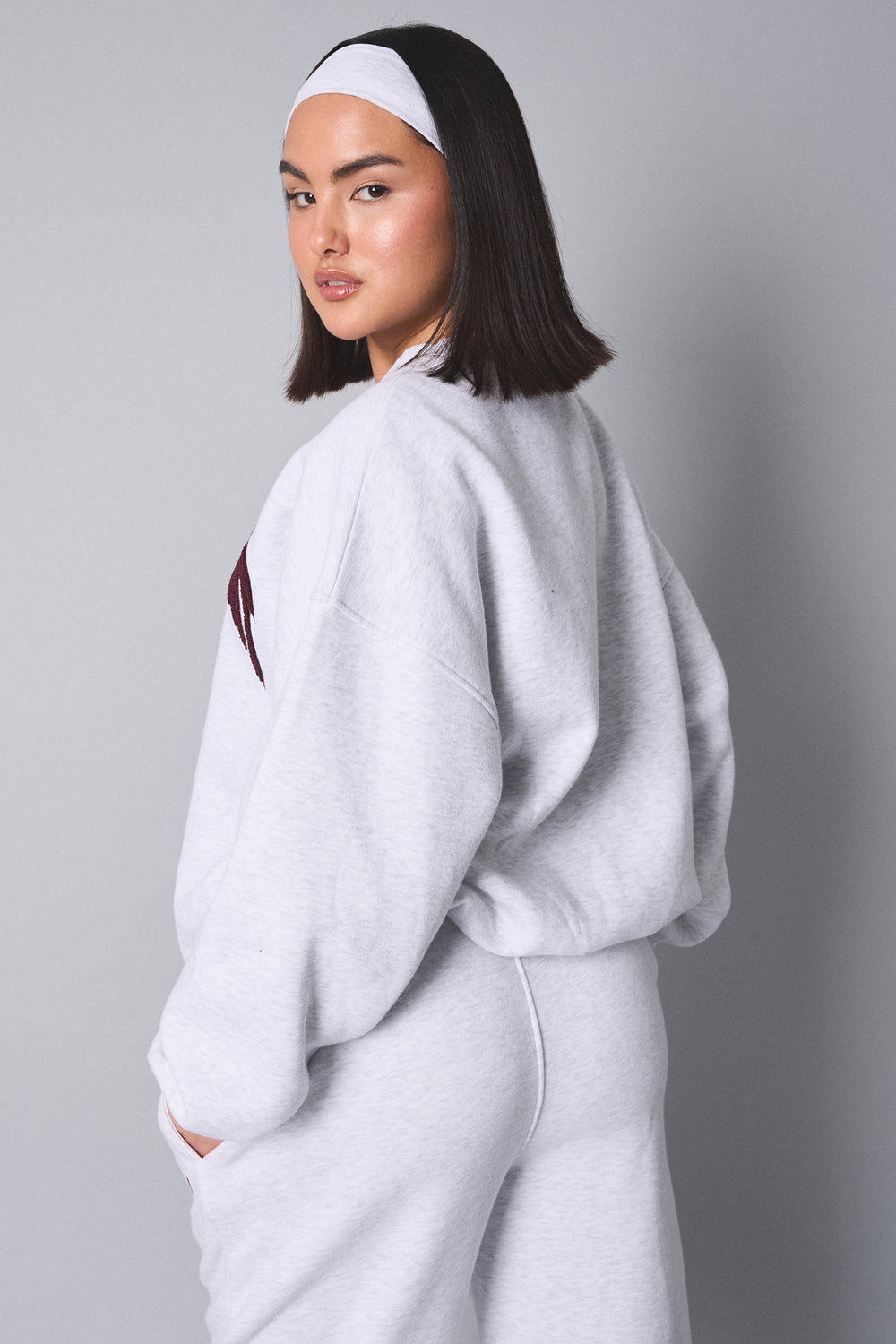 Kaiia Sport Slogan Oversized Sweatshirt Light Grey Marl