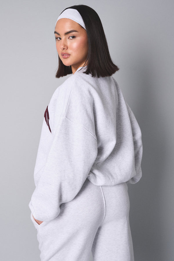 Kaiia Sport Slogan Oversized Sweatshirt Light Grey Marl