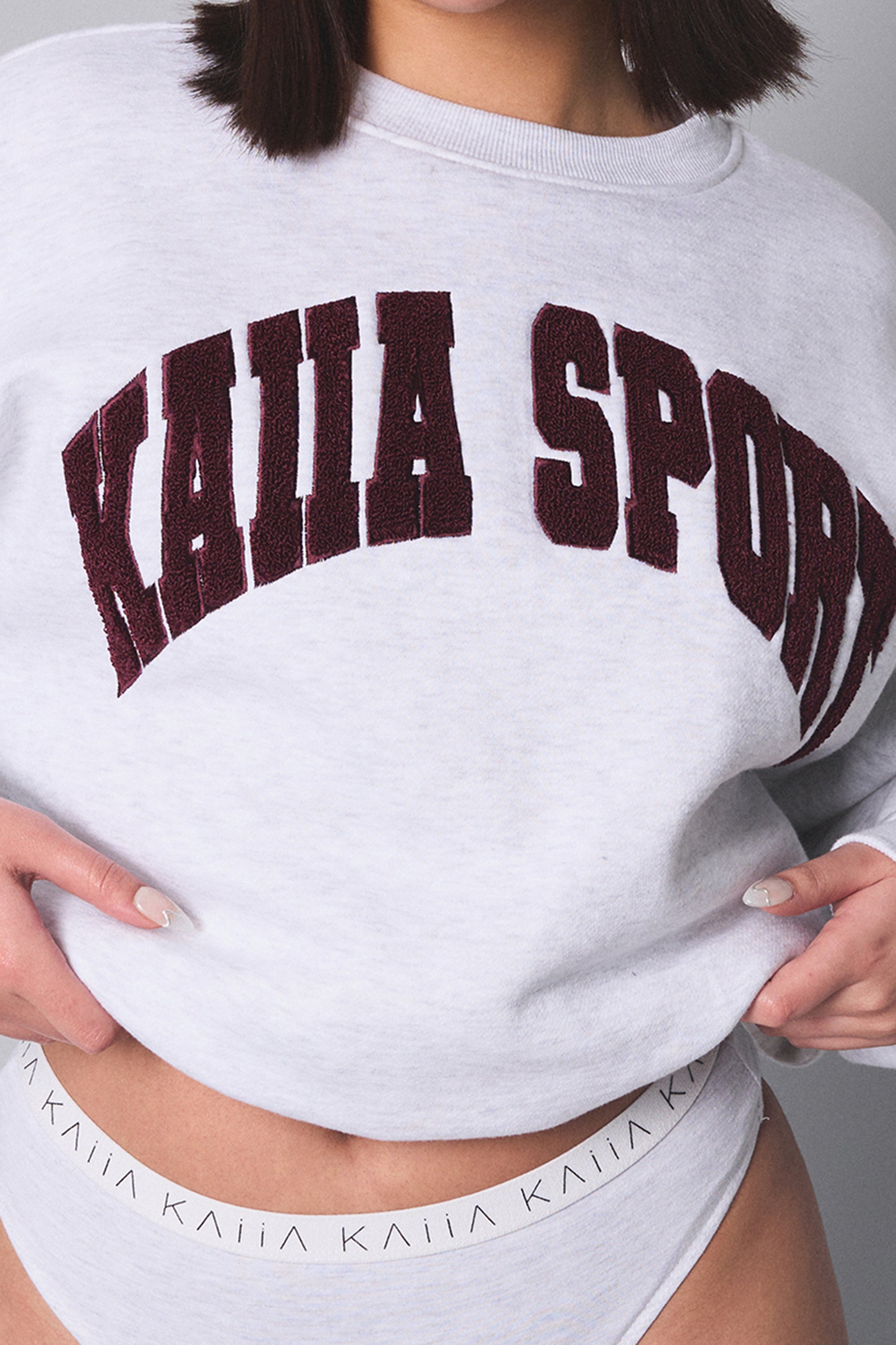 Kaiia Sport Slogan Oversized Sweatshirt Light Grey Marl