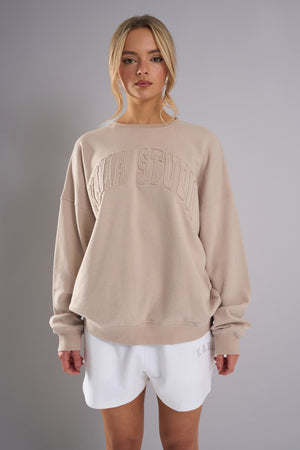 Kaiia Studio Distressed Applique Sweatshirt Stone