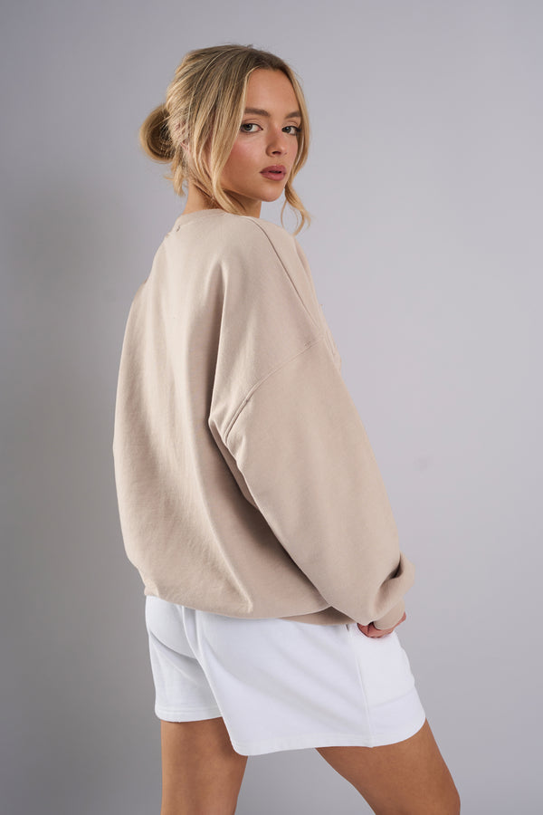 Kaiia Studio Distressed Applique Sweatshirt Stone
