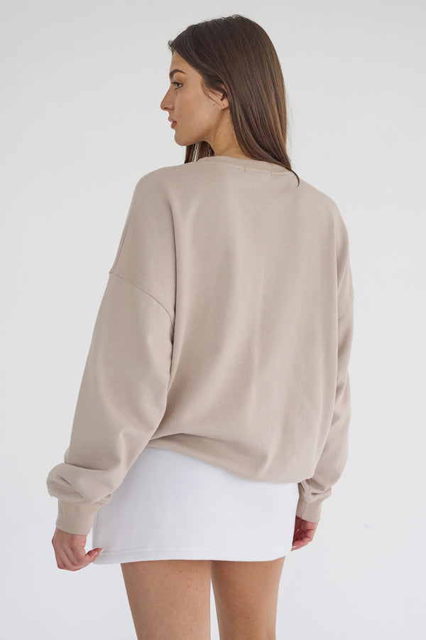 Kaiia Studio Distressed Applique Sweatshirt Stone
