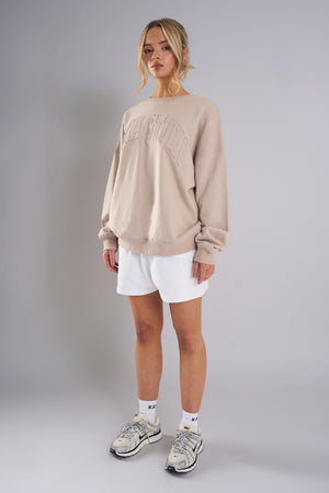 Kaiia Studio Distressed Applique Sweatshirt Stone