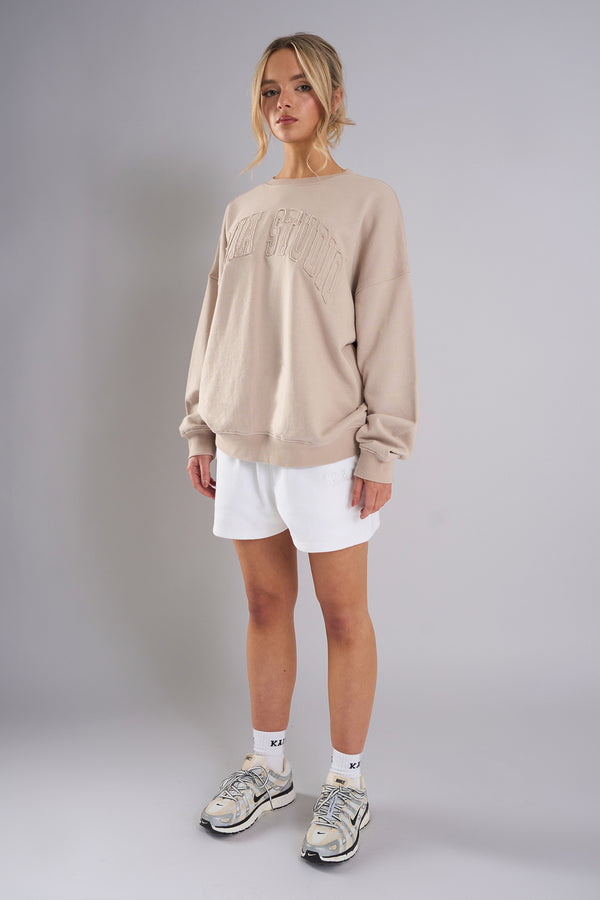 Kaiia Studio Distressed Applique Sweatshirt Stone