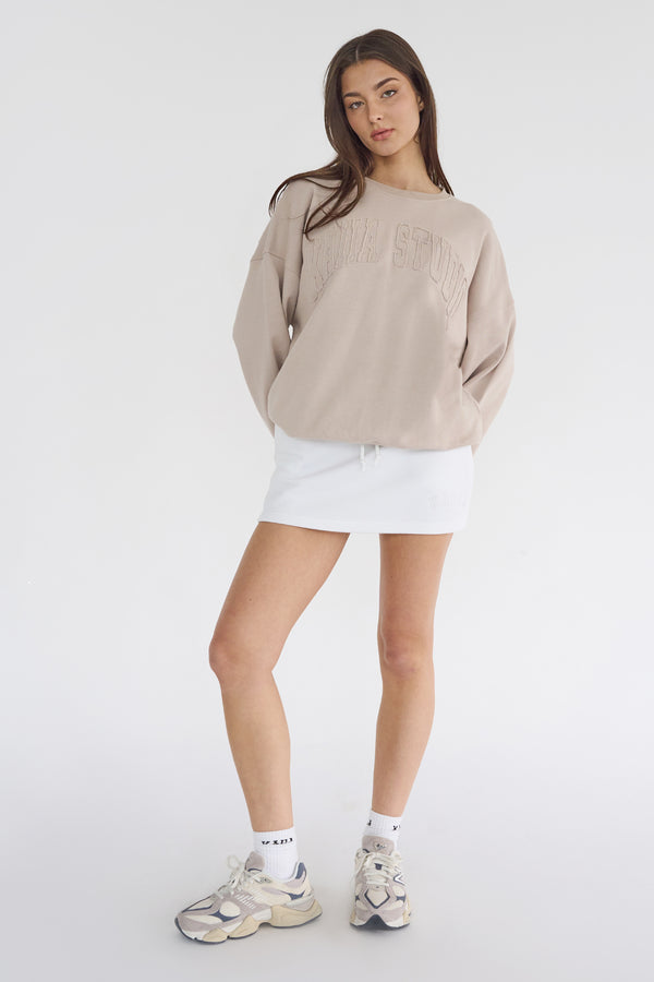 Kaiia Studio Distressed Applique Sweatshirt Stone