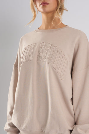 Kaiia Studio Distressed Applique Sweatshirt Stone