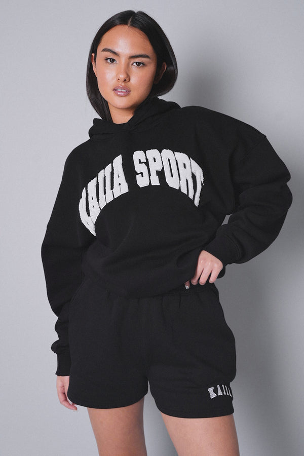 Kaiia Sport Slogan Oversized Hoodie Black With White