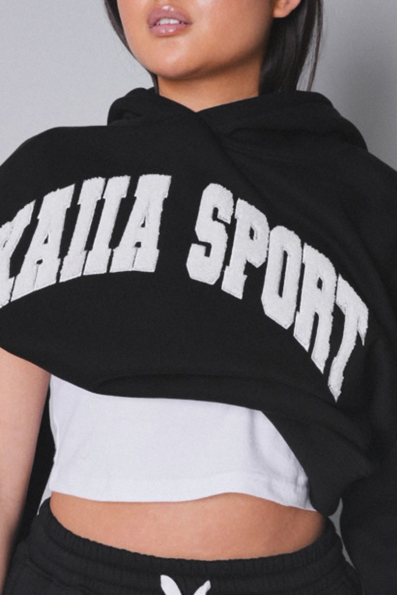 Kaiia Sport Slogan Oversized Hoodie Black With White