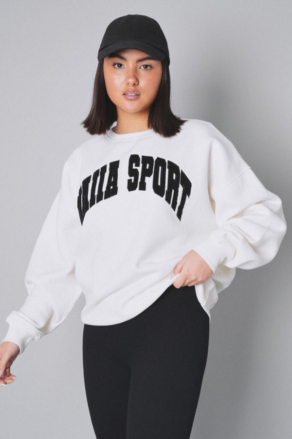Kaiia Sport Slogan Oversized Sweatshirt Cream and Black
