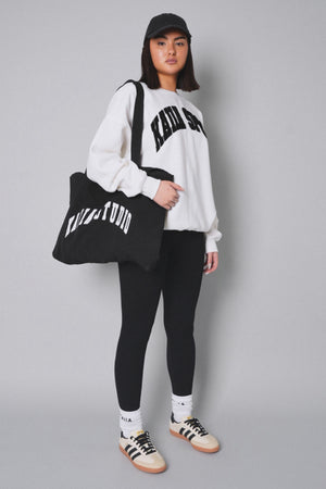 Kaiia Sport Slogan Oversized Sweatshirt Cream and Black