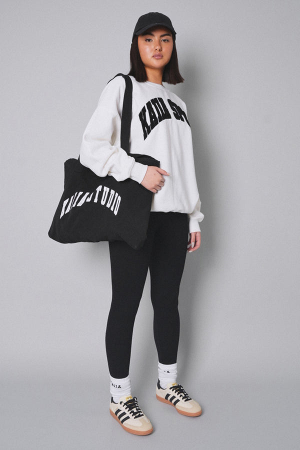 Kaiia Sport Slogan Oversized Sweatshirt Cream and Black