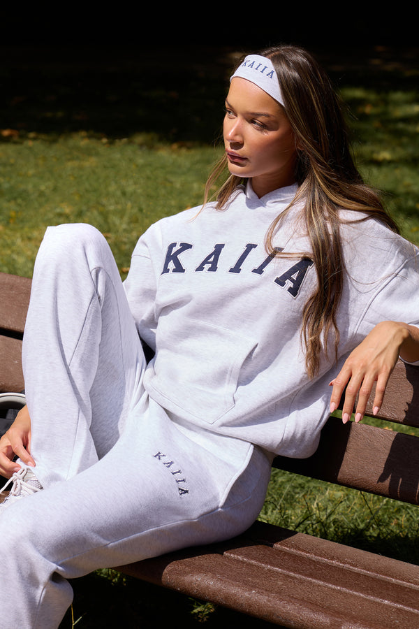 Kaiia Slogan Oversized Hoodie In Grey Marl Kaiia