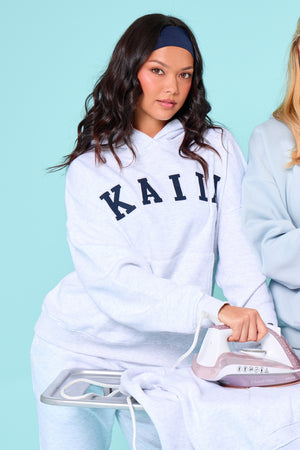 Kaiia Slogan Oversized Hoodie Light Grey Marl & Navy