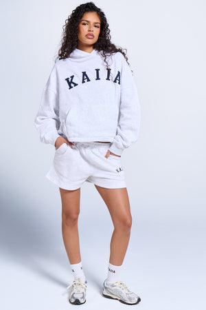 Kaiia Slogan Oversized Hoodie Light Grey Marl & Navy
