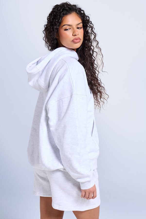 Kaiia Slogan Oversized Hoodie Light Grey Marl & Navy