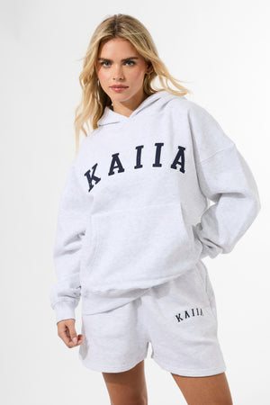 Kaiia Slogan Oversized Hoodie In Grey Marl